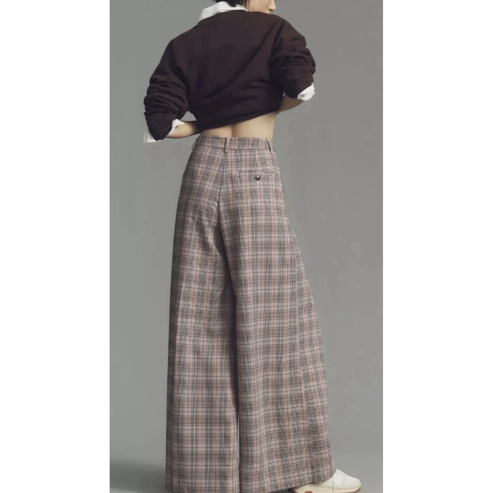 Maeve Anthropologie The Avery Pleated Plaid Wide Leg Pants Sz 8 Preppy Academia - Picture 1 of 10